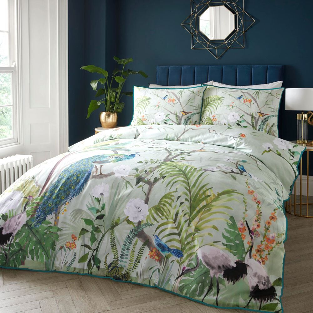 Soiree Peacock Jungle Print 100% Cotton 200 Thread Count Duvet Cover Set