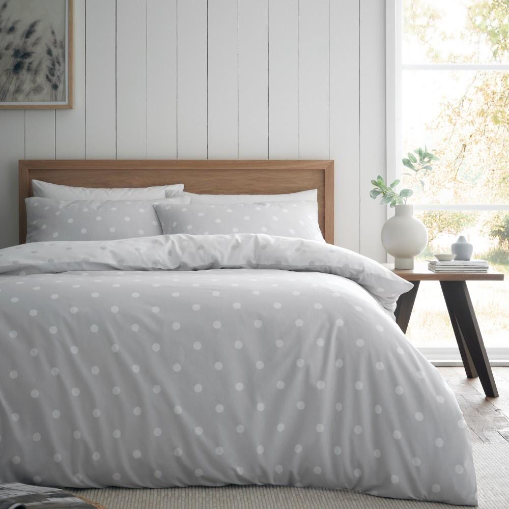 Catherine Lansfield Polka Dot 100% Brushed Cotton Reversible Duvet Cover Set