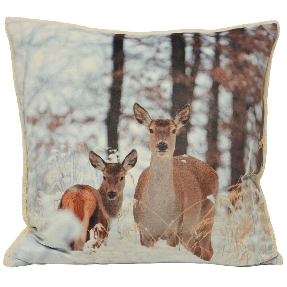 Riva Home Mother and Fawn Digital Printed Piped Cushion Cover, Cream, 50 x 50 Cm