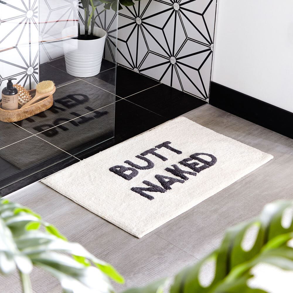 Furn Butt Naked Tuffted 100% Cotton Bath Mat, Ivory/Charcoal