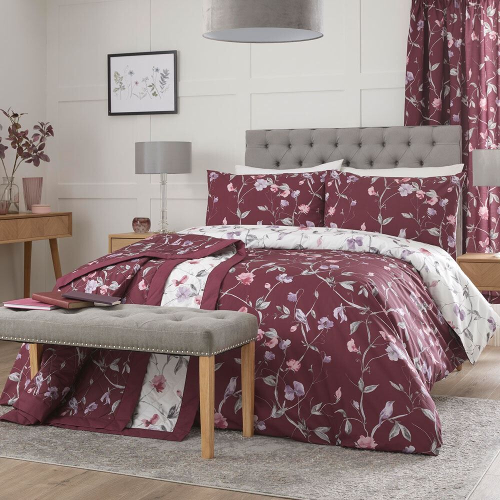 Dreams & Drapes Sweet Pea Floral Print Easy Care Reversible Duvet Cover Set