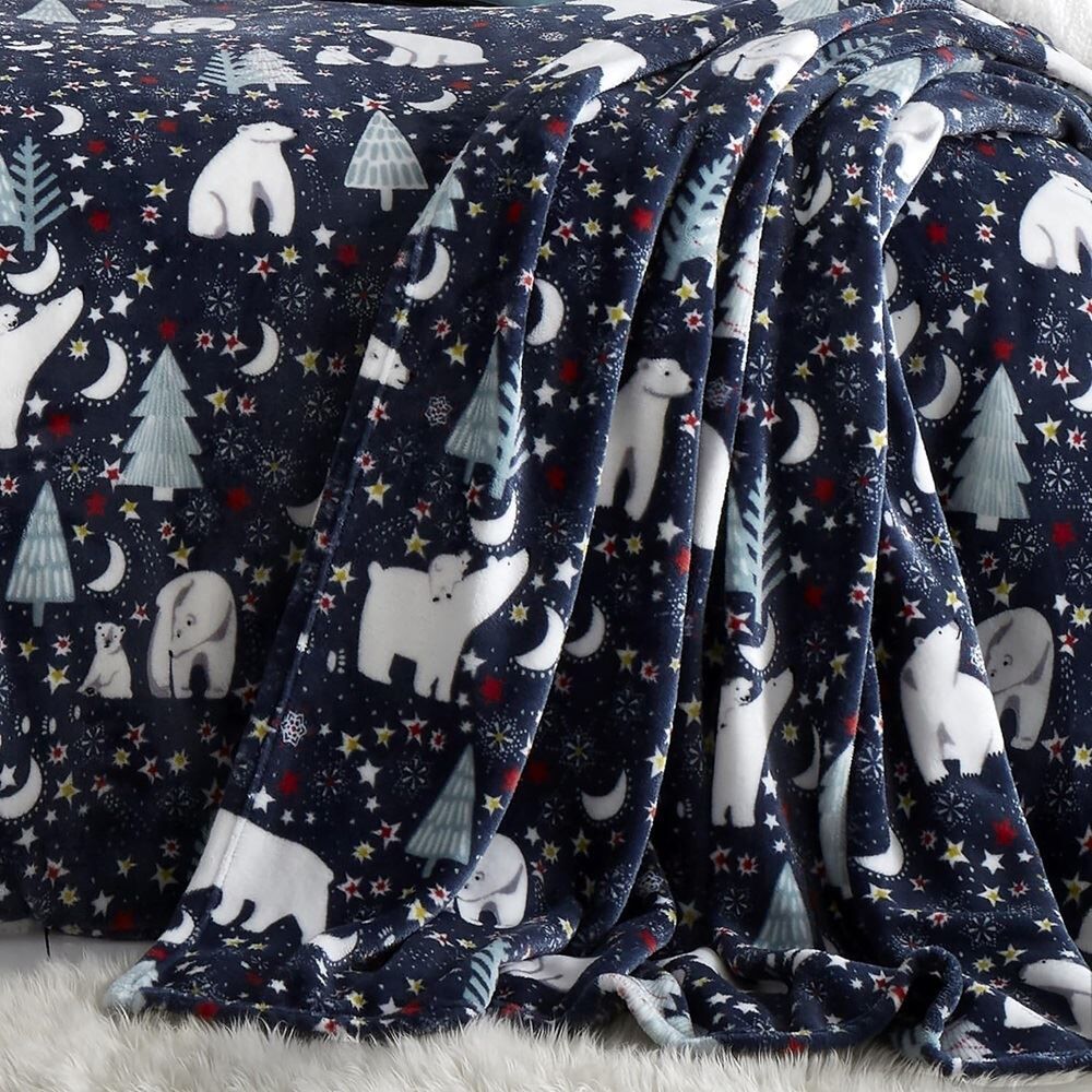 Fusion Christmas Starry Night Cosy Soft Fleece Throw, Blue, 120 x 150 Cm