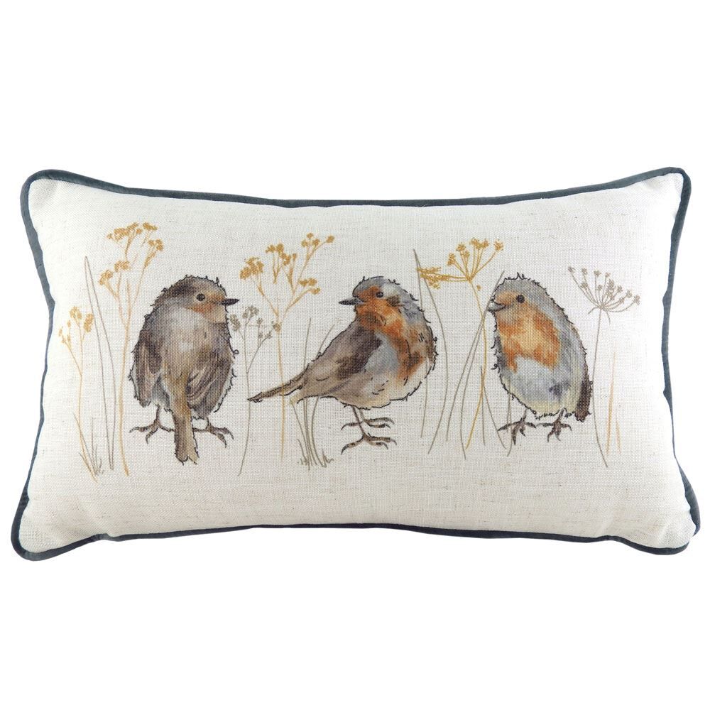 Evans Lichfield Oakwood Robin Watercolour Print Piped Edge Cushion Cover, Multi, 30 x 50 Cm