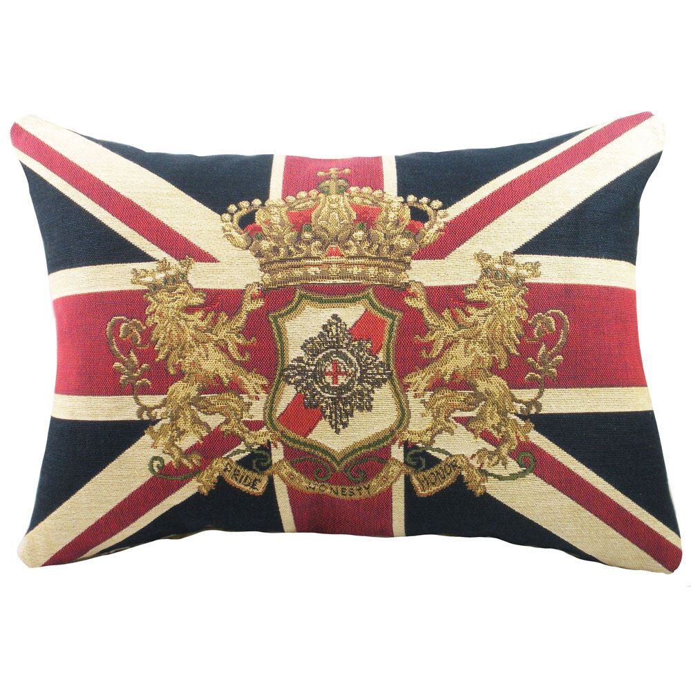 Evans Lichfield Union Jack Lion Flag Tapestry 100% Cotton Cushion Cover, Multi, 32 x 46 Cm