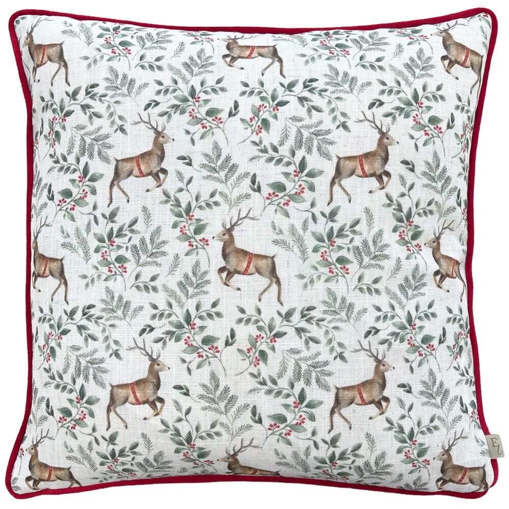 Evans Lichfield Christmas Festive Reindeer Piped Edge Cushion Cover, Scarlet, 43 x 43 Cm