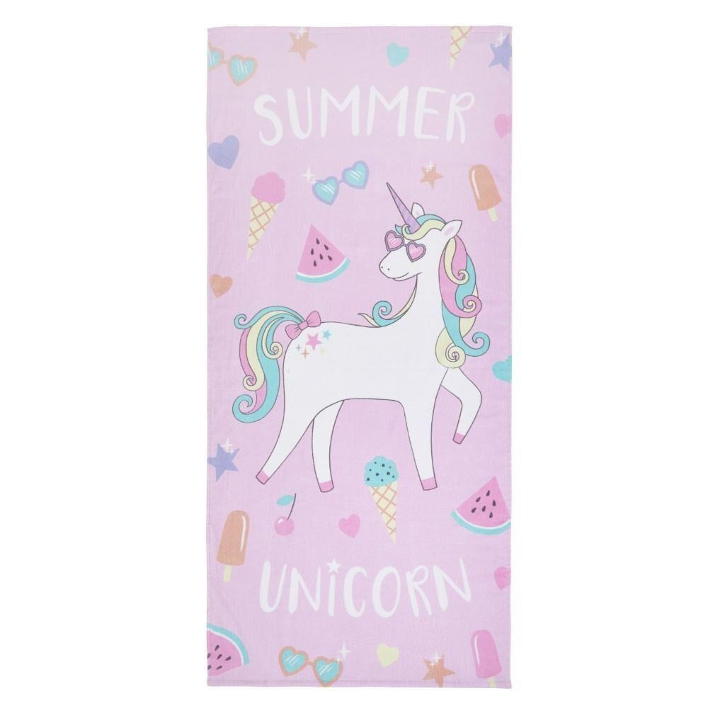 Catherine Lansfield Summer Unicorn 100% Cotton Beach Towel, Pink