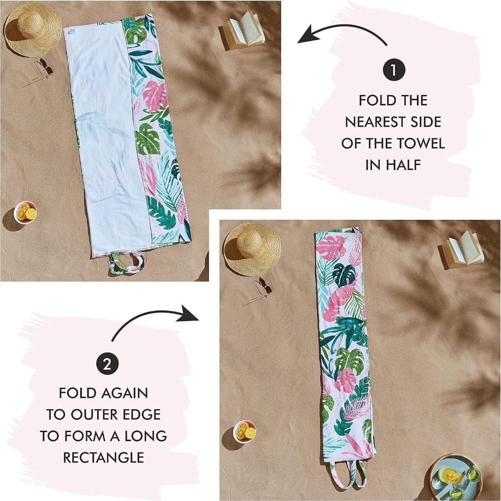 Catherine Lansfield Tropical Palm 100% Cotton Beach Towel, Pink