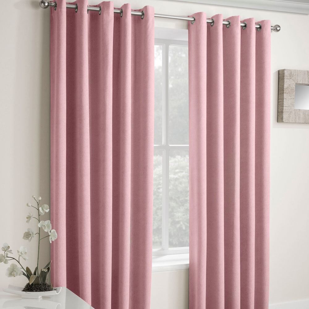 Enhanced Living Vogue Embossed Textured Thermal Blackout Eyelet Curtains, Blush, 66 x 72 Inch