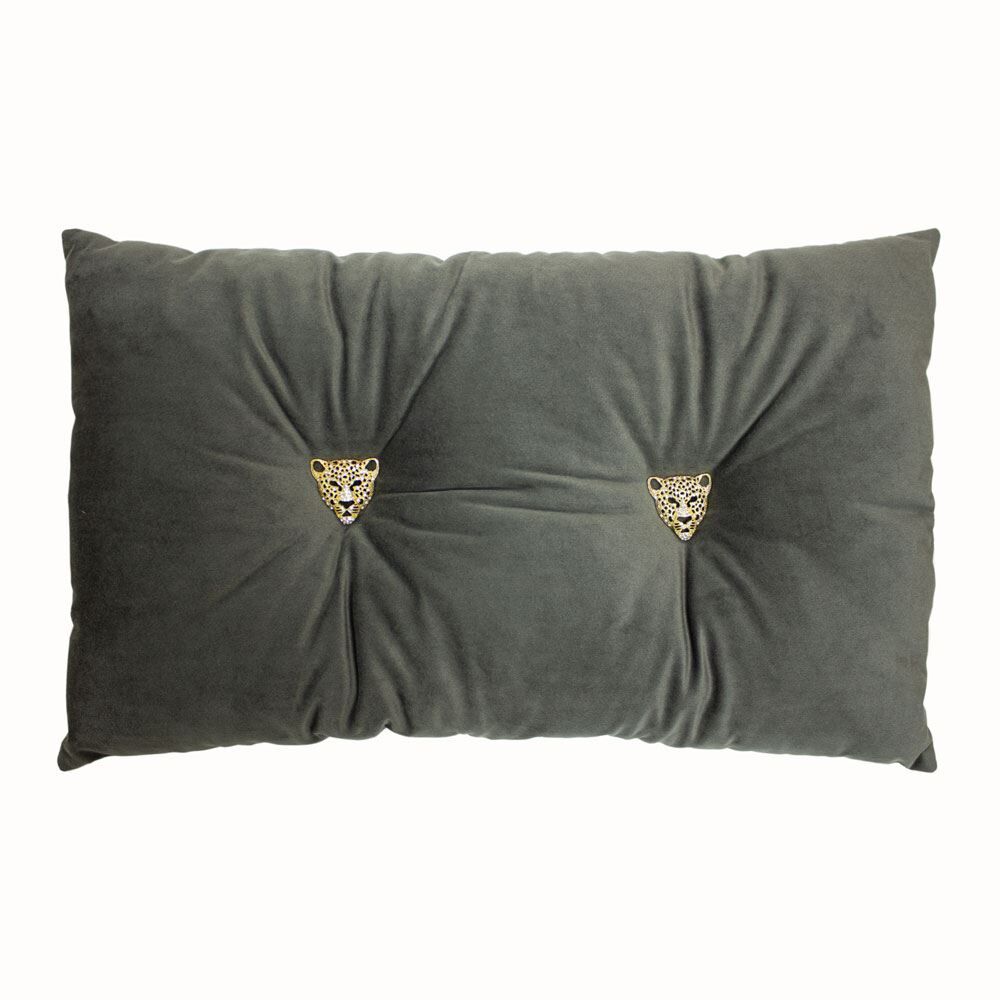 Paoletti Panther Bejewelled Buttons Faux Velvet Filled Cushion