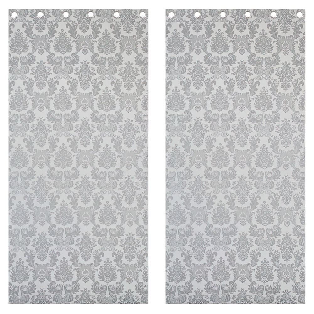 Catherine Lansfield Damask Jacquard Embellished Lined Eyelet Curtains, Silver, 66 x 90 Inch