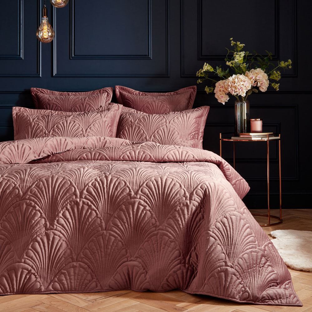 Paoletti Palmeria Embroidered Faux Velvet Quilted Duvet Cover Set