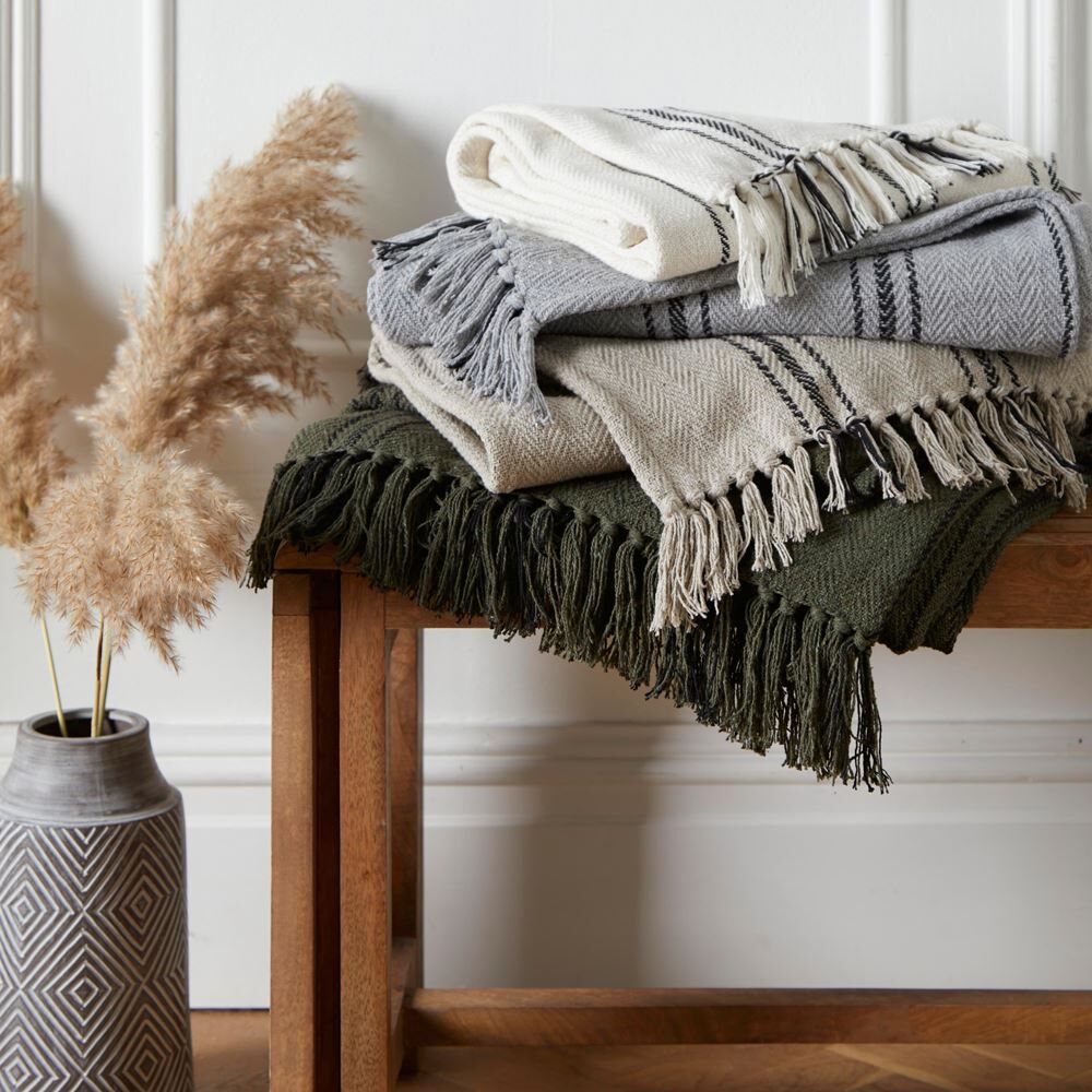 Drift Home Brinley Woven 100% Recycled Eco-Friendly Cotton Rich Fringed Throw