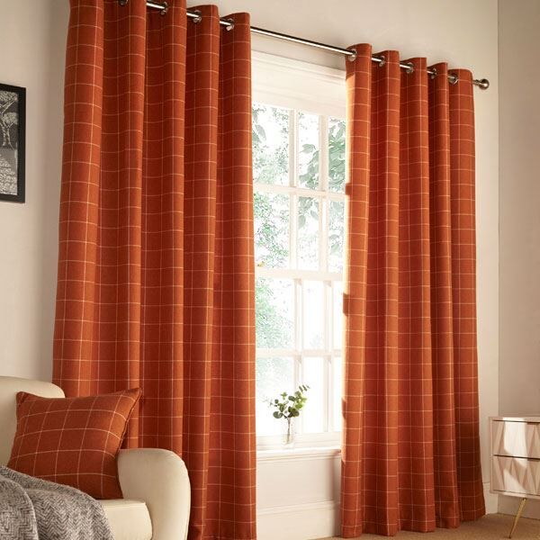Furn Ellis Check Woven Eyelet Lined Curtains