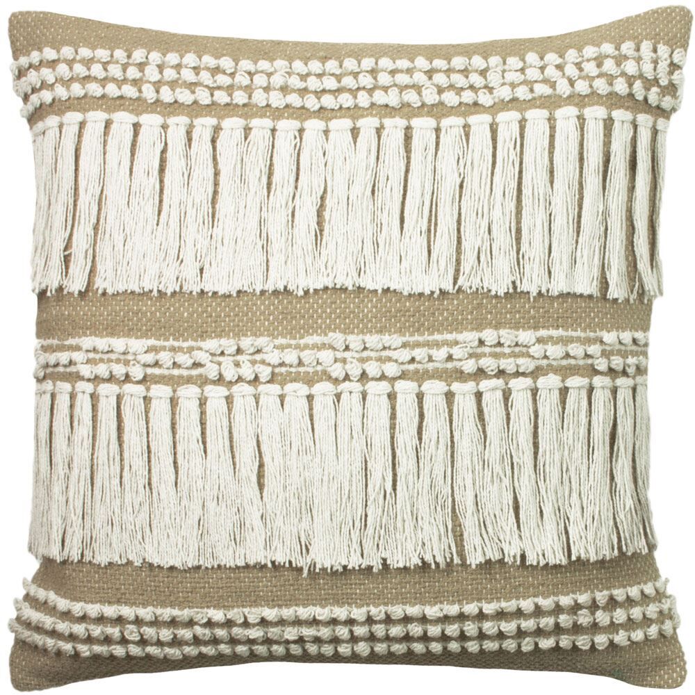 Furn Greta 100% Cotton Knotted Fringed Cushion Cover, Natural, 45 x 45 Cm