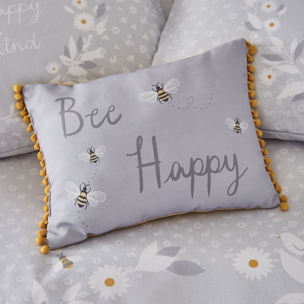 Catherine Lansfield Bee Happy Pom Pom Tasselled Filled Cushion, Grey, 30 x 40 Cm
