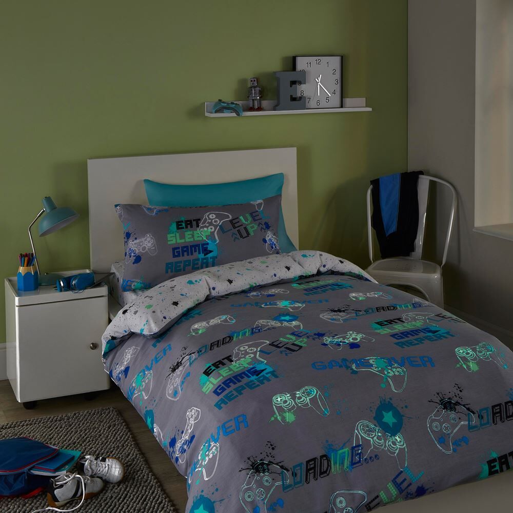 Bedlam Kids Game Glow In The Dark Print Reversible Duvet Cover Set