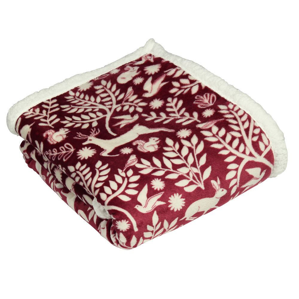 Furn Scandi Woodland Printed Super Soft Sherpa Fleece Throw