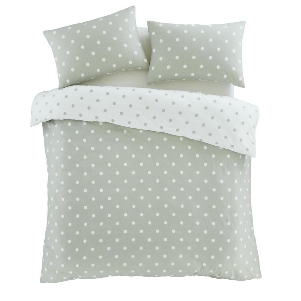 Catherine Lansfield Polka Dot 100% Brushed Cotton Reversible Duvet Cover Set