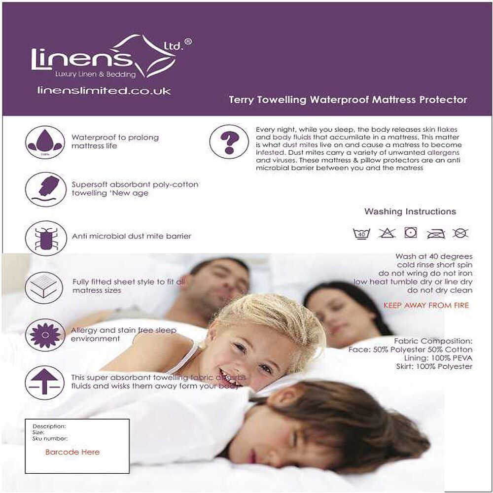 Linens Limited Terry Towelling Waterproof Mattress Protector