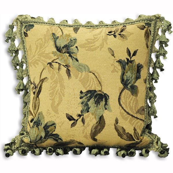 Paoletti Garda Chenille Jacquard Woven Tasselled Cushion Cover, Green, 58 x 58 Cm