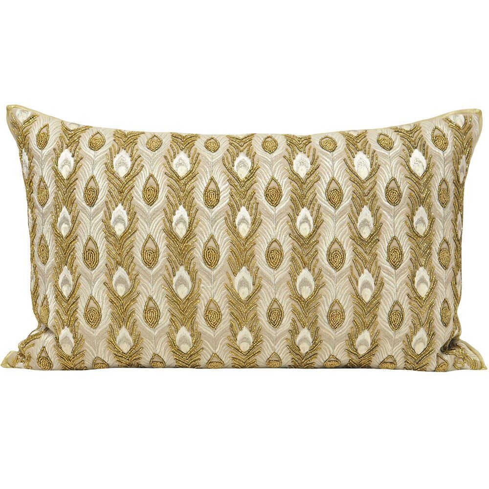 Riva Home Midas Beaded Embellished 100% Cotton Cushion Cover, Gold, 35 x 60 Cm
