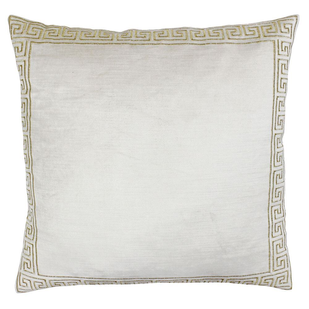 Riva Paoletti Apollo Geometric Embroidered Faux Velvet Cushion Cover, Ivory/Gold, 50 x 50 Cm