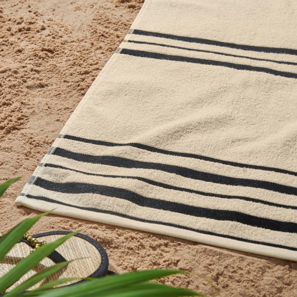 Catherine Lansfield Banded Stripe 100% Cotton Beach Towel, Cream/Natural, 2 Pack