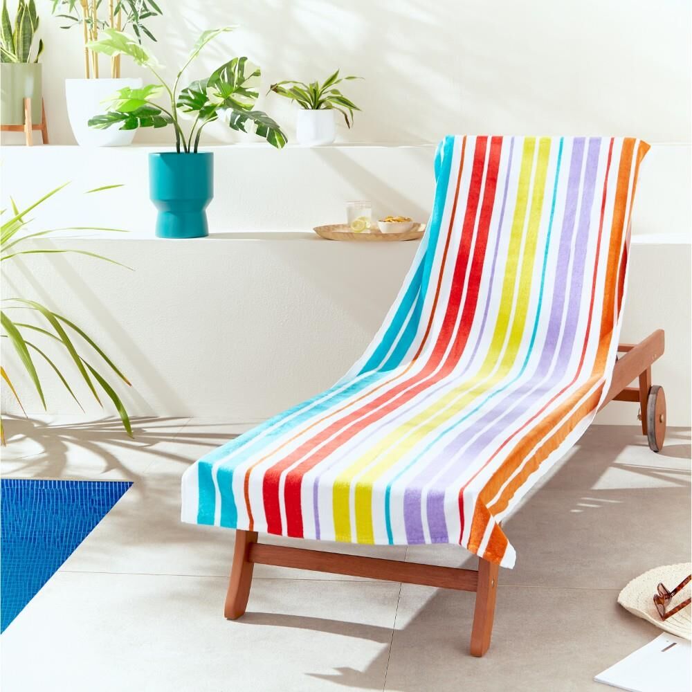 Catherine Lansfield Rainbow Stripe 100% Cotton Sun Lounger Beach Towel, Bright
