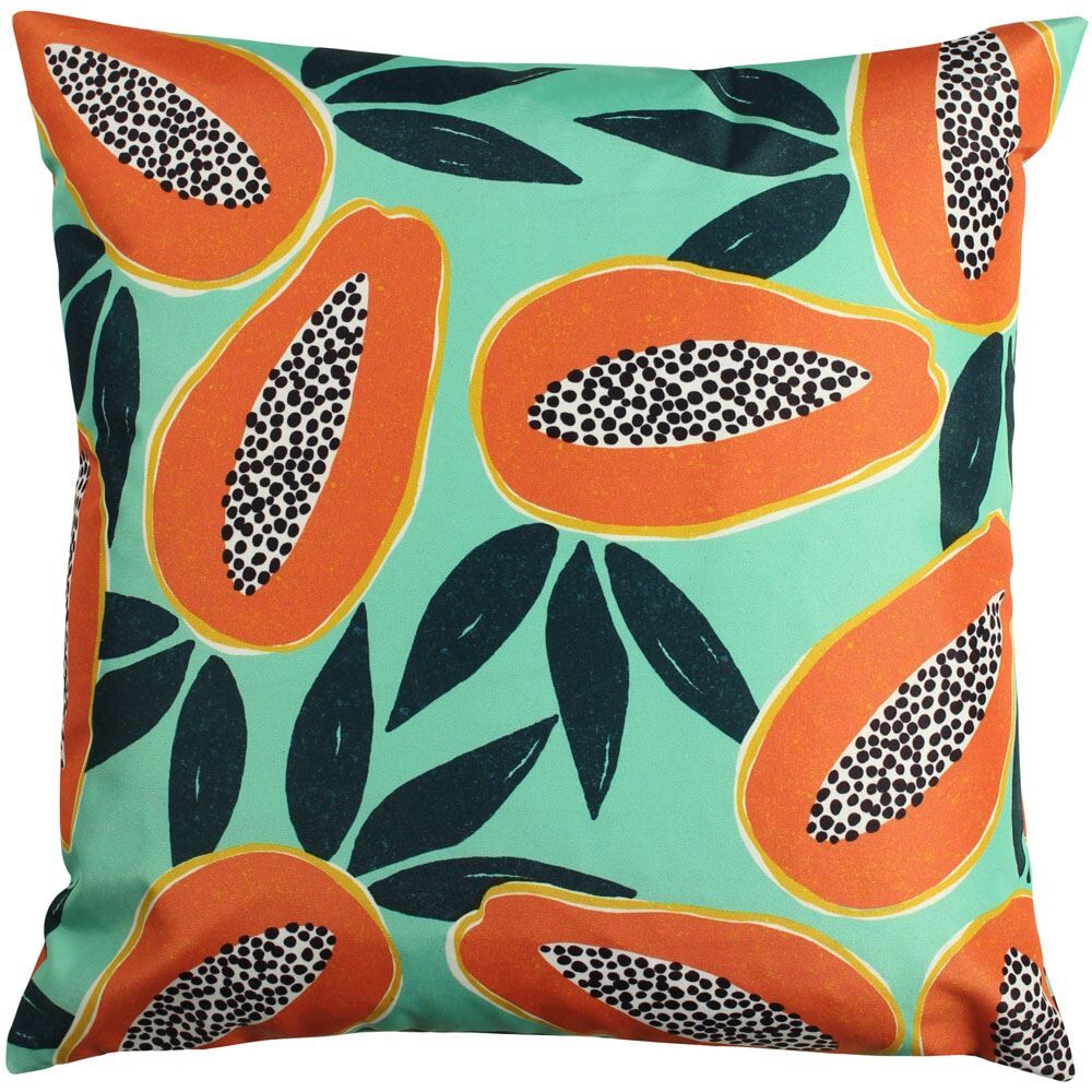 Furn Papaya Botanical Print Outdoor Cushion Cover, Aqua, 43 x 43 Cm