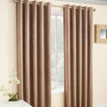 Enhanced Living Vogue Embossed Textured Thermal Blackout Eyelet Curtains, Latte, 46 x 54 Inch