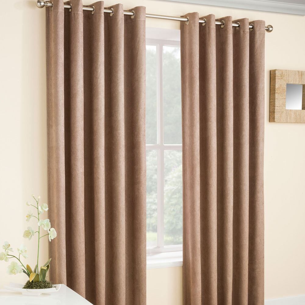 Enhanced Living Vogue Embossed Textured Thermal Blackout Eyelet Curtains, Latte, 46 x 54 Inch