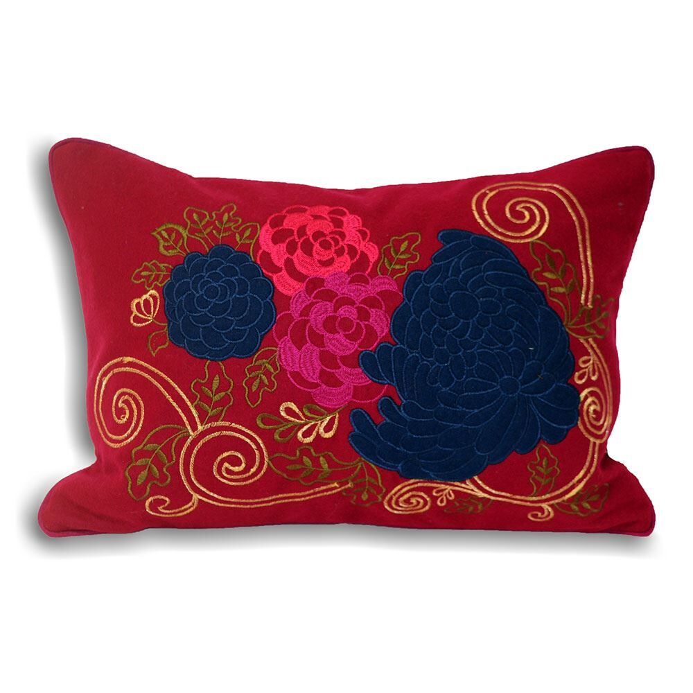 Riva Home Emilia Floral Embroidered Piped Cushion Cover, Blue, 35 x 50 Cm