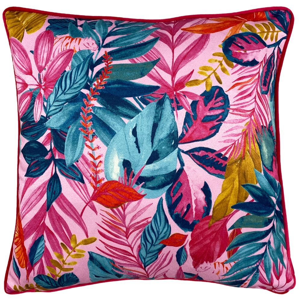 Furn Psychedelic Jungle Tropical Print Piped Edge Cushion Cover, Pink, 43 x 43 Cm
