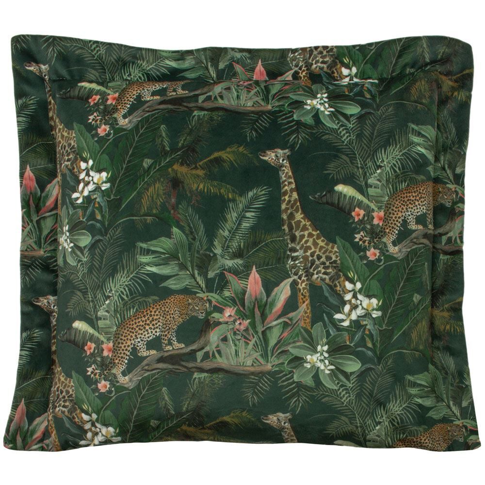 Evans Lichfield Manyara Leopard Faux Velvet Oxford Border Cushion Cover, Multi, 50 x 50 Cm