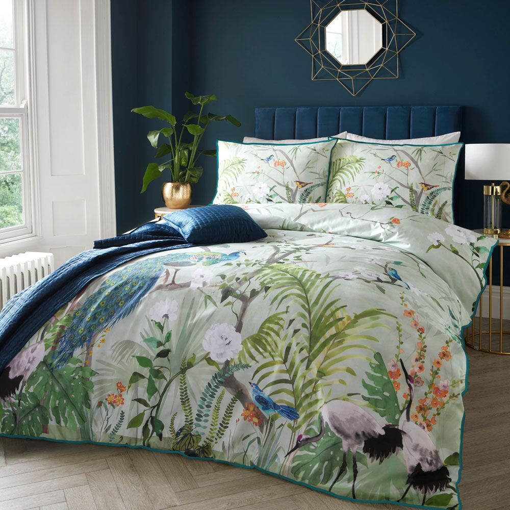 Soiree Peacock Jungle Print 100% Cotton 200 Thread Count Duvet Cover Set