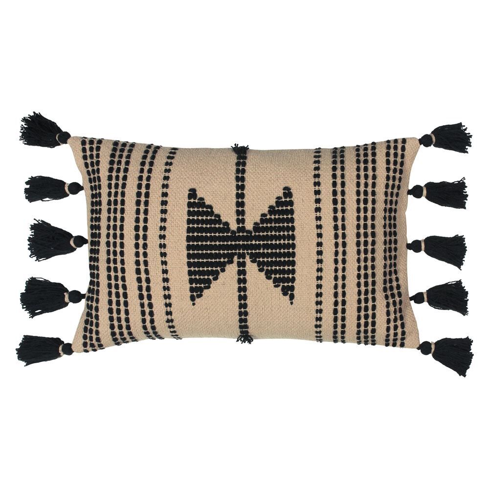 Furn Sagar Stitched Geometric 100% Cotton Tasselled Cushion Cover