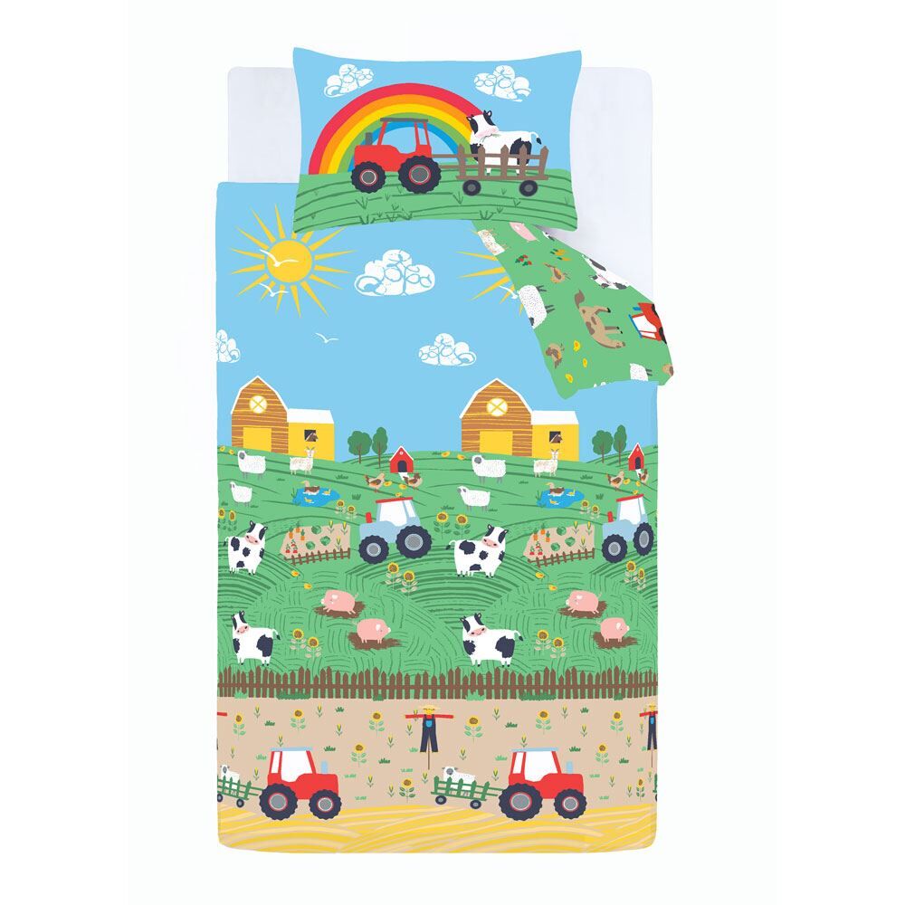 Catherine Lansfield Kids Farmyard Animals Reversible Easy Care Duvet Cover Set