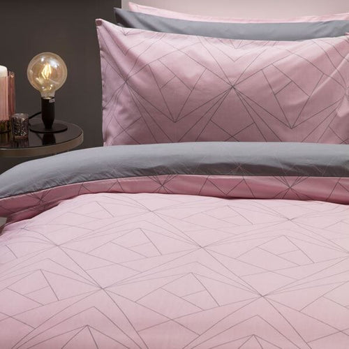Belledorm Trapeze Geometric 150 Thread Count Polycotton Reversible Duvet Cover Set, Blush/Grey, Double