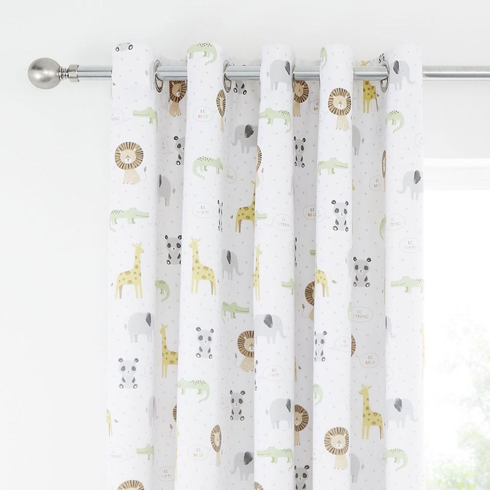 Catherine Lansfield Roarsome Animals Print Lined Blackout Eyelet Curtains, Natural, 66 x 72 Inch
