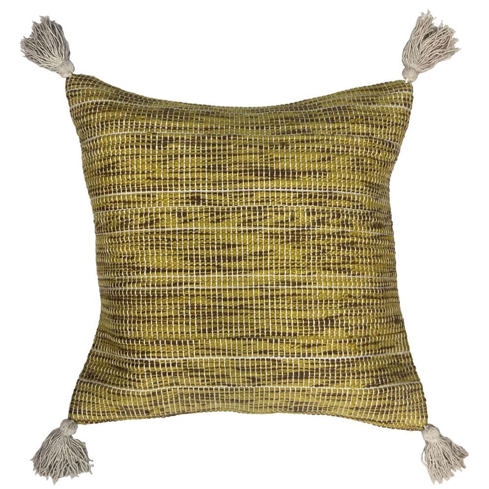 Riva Home Shilo Woven Tasselled Cushion Cover, Ochre/Green, 50 x 50 Cm