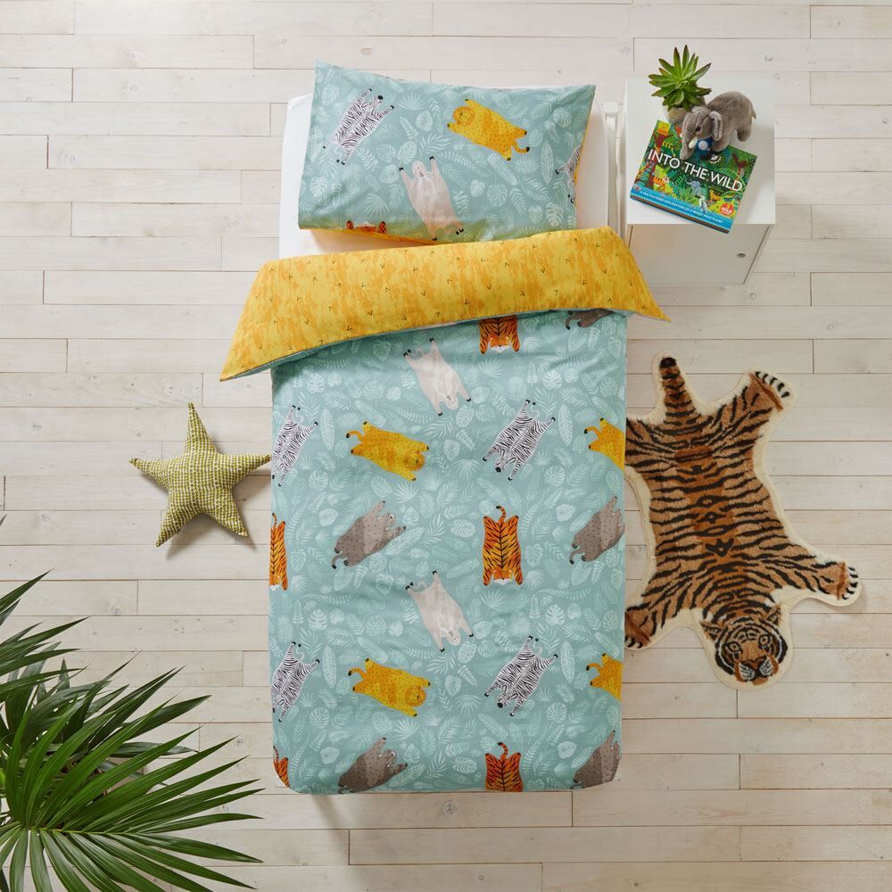 Little Furn Wild Friends Wildlife Print 100% Cotton Reversible Duvet Cover Set