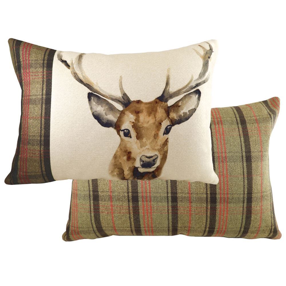 Evans Lichfield Hunter Stag Tartan Panel Cushion Cover, Multi, 40 x 60 Cm