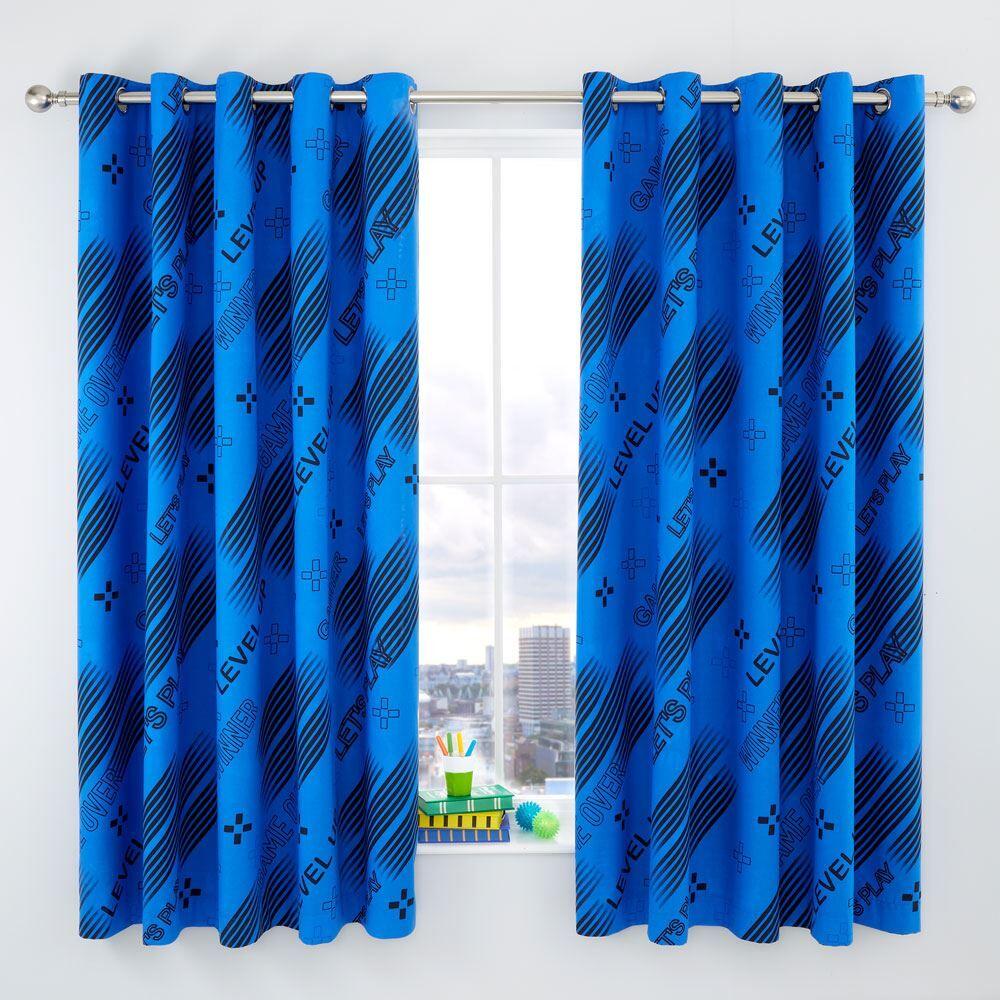 Catherine Lansfield Kids Game Over Reversible Eyelet Curtains, Black, 66 x 72 Inch
