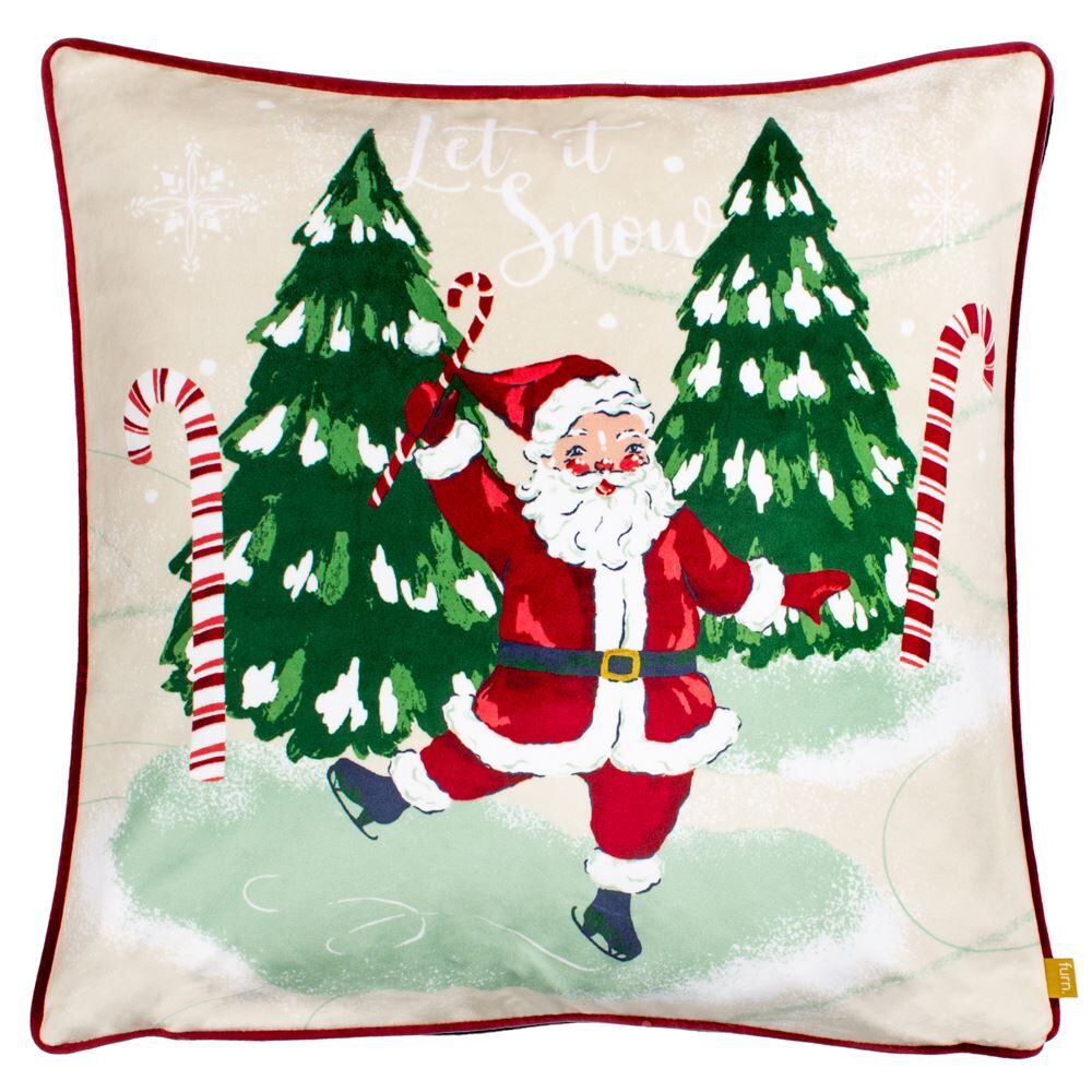 Furn Christmas Jolly Santa Let It Snow Piped Edge Cushion Cover, Multi, 43 x 43 Cm