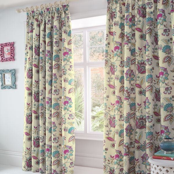 Dreams & Drapes Marinelli Floral Thermal Pencil Pleat Lined Curtains, Multi, 66 x 72 Inch