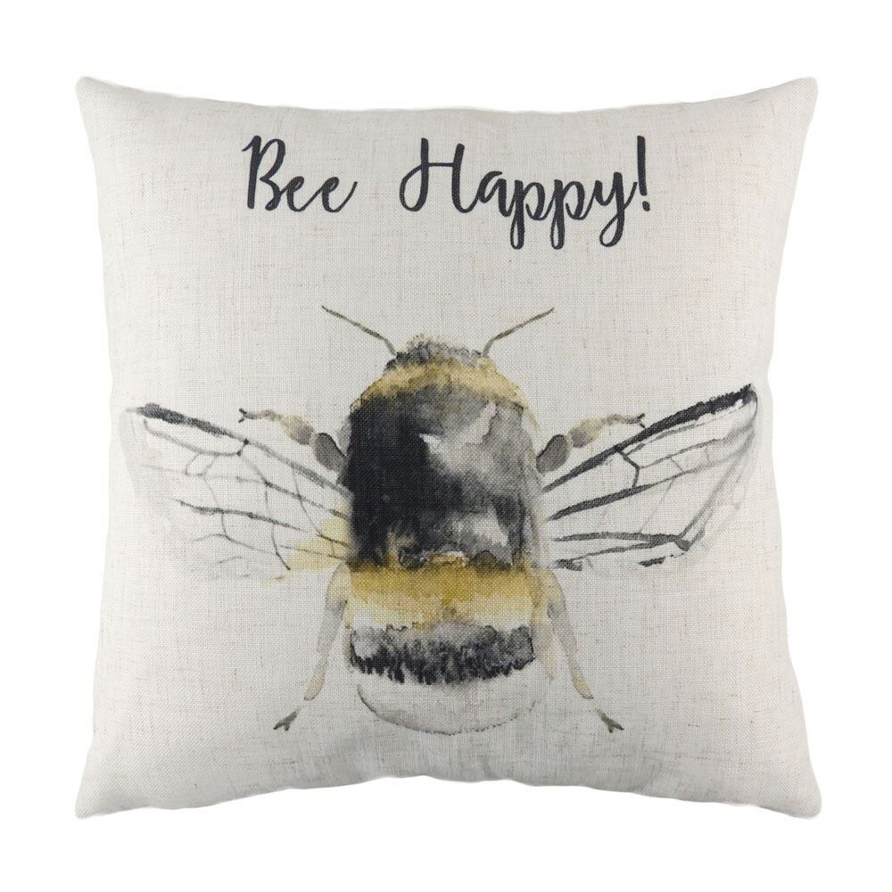 Evans Lichfield Bee Happy Watercolour Print Cushion Cover, White, 43 x 43 Cm