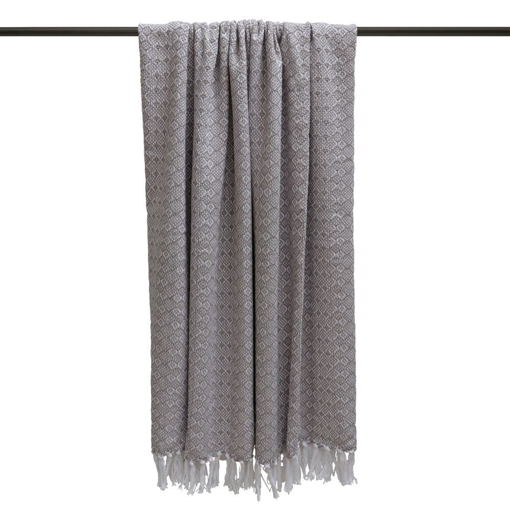 Furn Jewels Knitted Geometric Diamond 100% Cotton Tasselled Throw