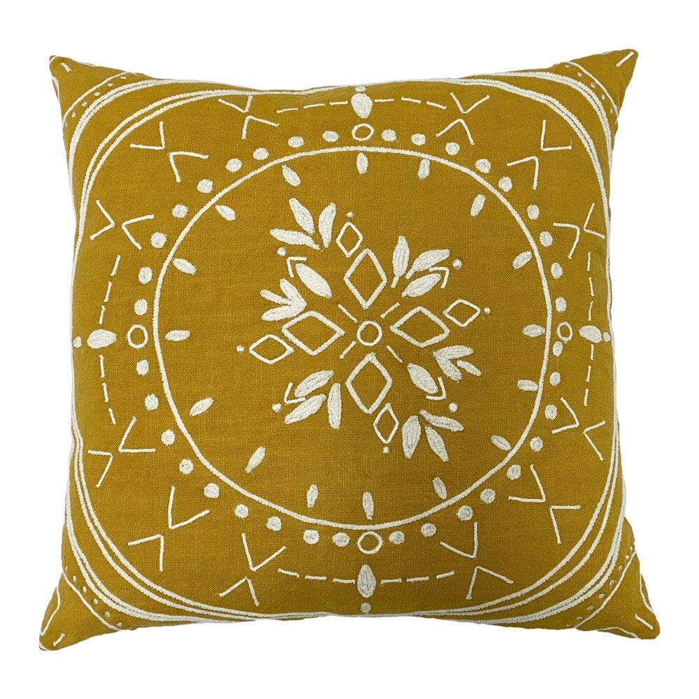 Furn Mandala Traditional Embroidered Cushion Cover, Ochre, 45 x 45 Cm
