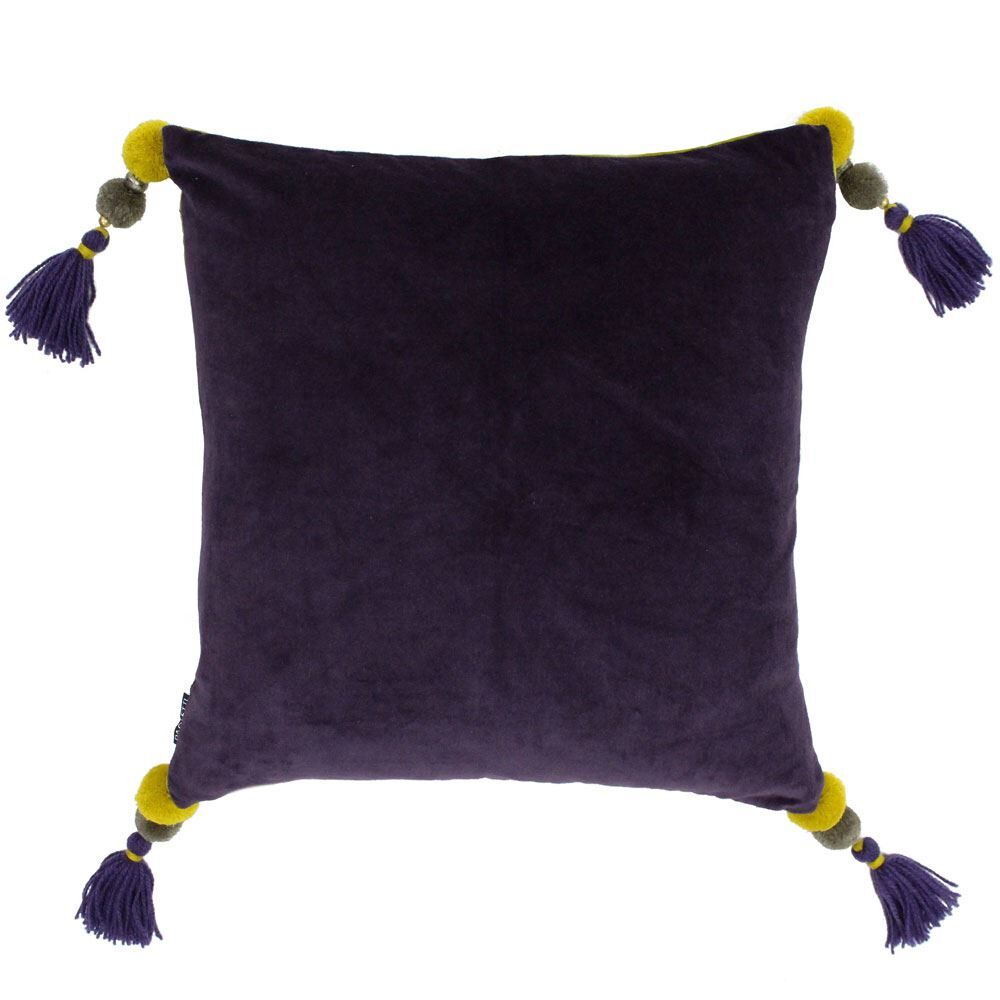Riva Paoletti Poonam Faux Velvet Pom Pom Tasselled Cushion Cover