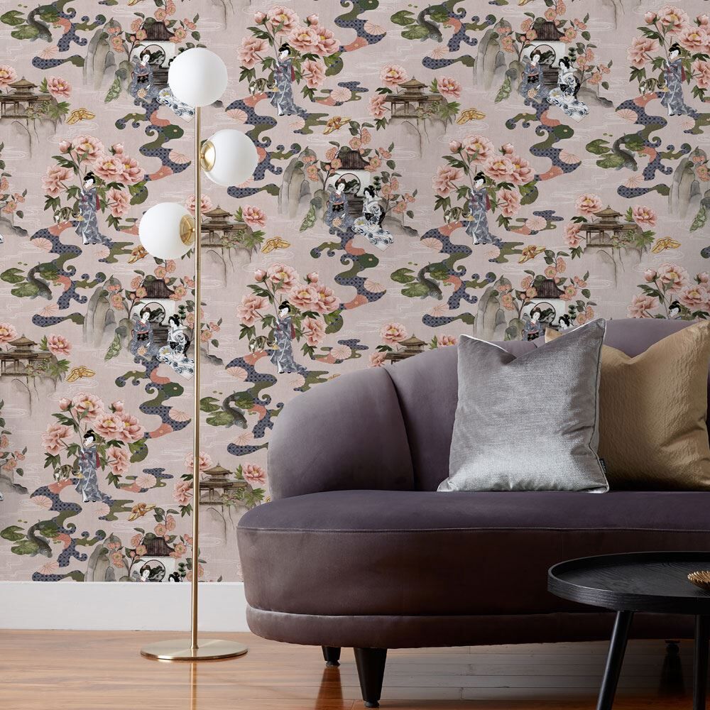 Paoletti Geisha Traditional Japanese Printed Wallpaper, Blush